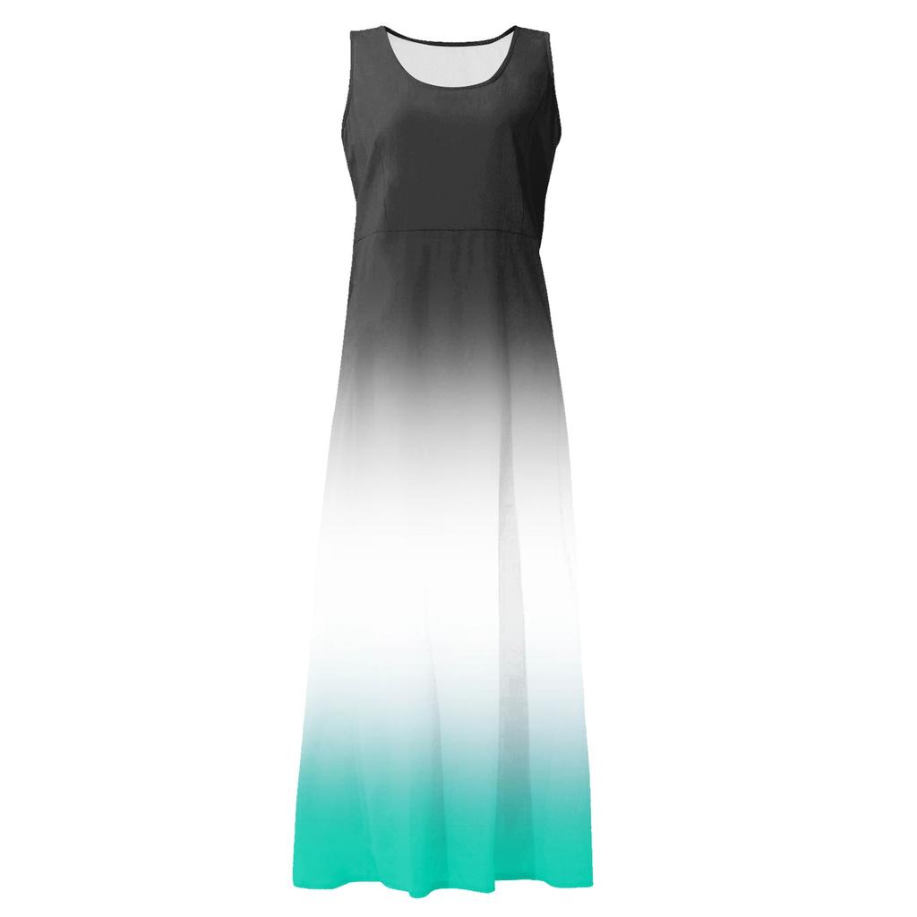 Женское повседневное удобное хлопковое карманное платье без рукавов с градиентным принтом