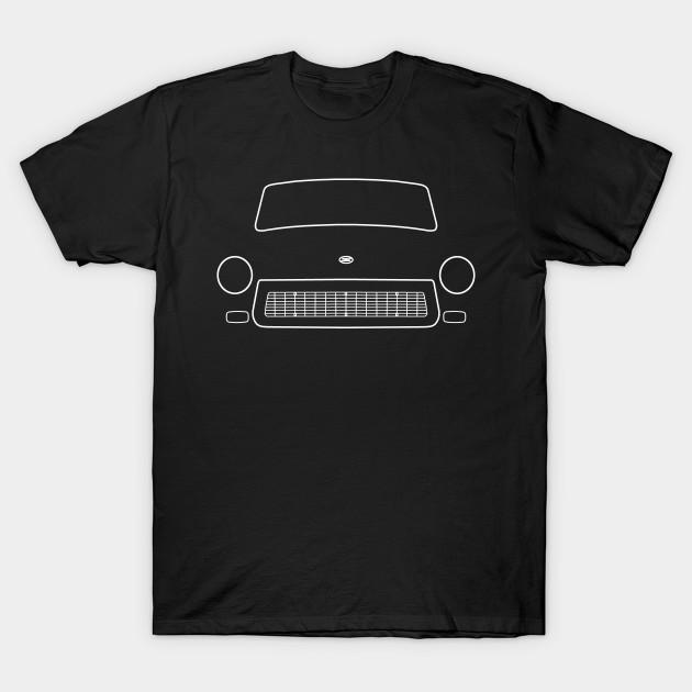 Мужская черная футболка с принтом Trabant "Trabbi" Контур автомобиля Графика (белый) Футболка из хлопка с принтом на бумаге без резки