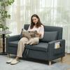2-Seater Sofa with Storage Space and Cushions, in Linen-Effect Fabric and Wood, 135x72x84 cm, Charcoal Grey