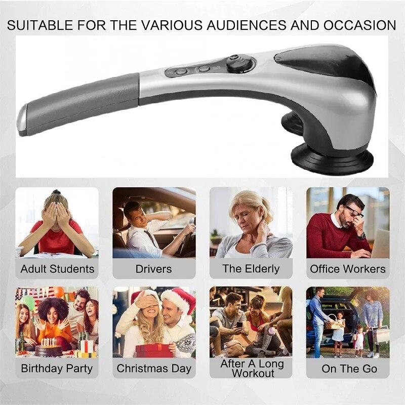 Double Head Electric Body Back Neck Massage Hammer Variable Speed Infrared Handheld Full-body Massage For Health Care