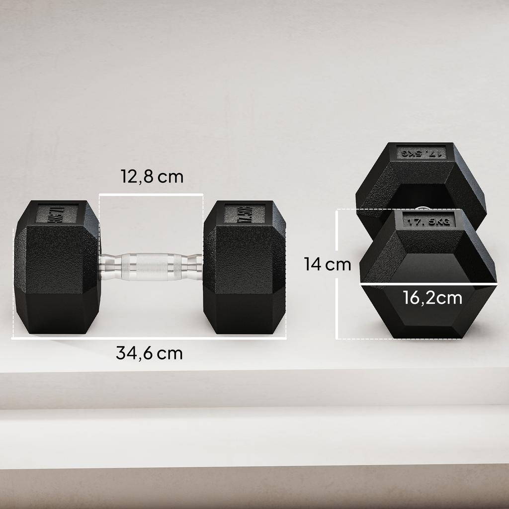 2x17.5KG Rubber Hex Dumbbell Portable Hand Weights Dumbbell Home Gym