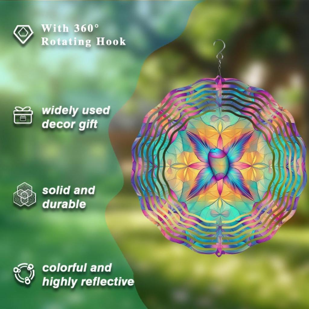 10 Inch Colorful Rotating Metal Wind Chime Outdoor Garden Decor for Patio Lawn Courtyard with 360 Degree Hanging Hook All Season Use