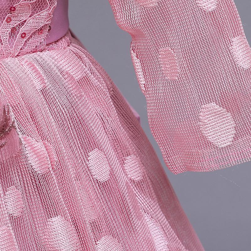 Children's Dress Long Sleeve Polka Dot Girl's Dress Flower Decoration British Princess Wind Dress