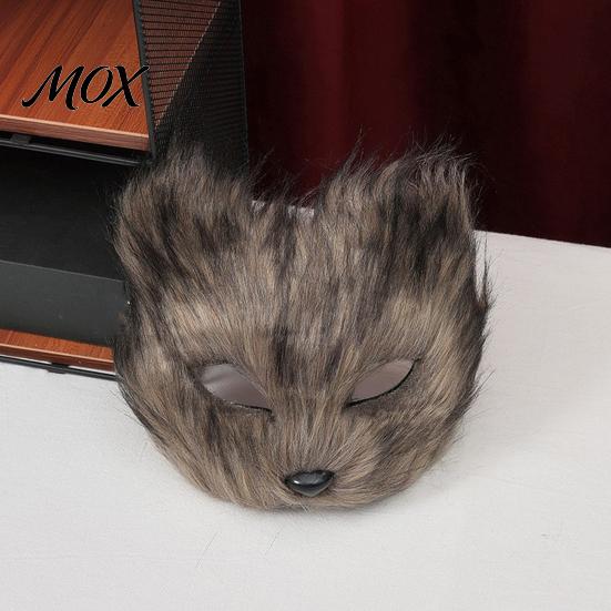 Adjustable Elastic Strap Mask Long Fur White Fox Half Face Mask, Halloween Masquerade Cosplay Furry Elegant Fairy for Ancient Style Photoshoot