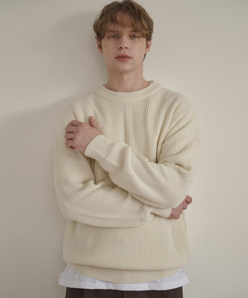ESN Punched Round Neck Oversized Knit Cream