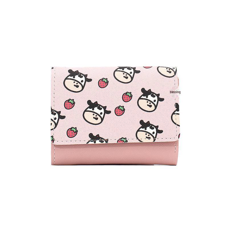 Женский мини-кошелек тройного сложения с отделениями для нескольких карт - кошелек для монет из коровьей кожи в японском и корейском стиле