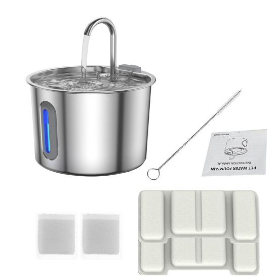 Фонтан для воды 2,2 л из нержавеющей стали, тихий фонтанчик для питомцев с четверным