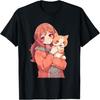 Аниме Любитель кошек Милая девушка Кошка Каваи Графика для подростков Девочек Футболка