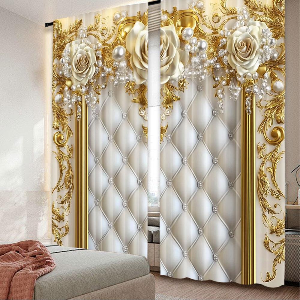 2 шт. Золотой Цветок Штора Элегантный Европейский Стиль Подходит Для Гостиной Столовой Кухни Спальни Ванной Комнаты Кабинета