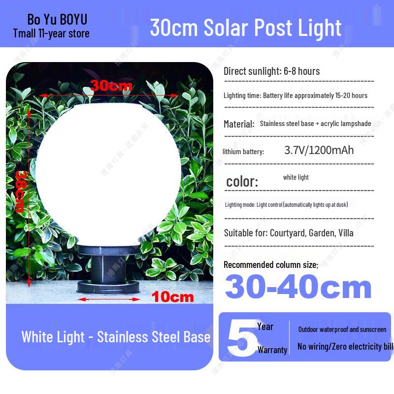 Solar-Powered Outdoor Pillar and Gate Lights for Courtyard and Villa Entrances