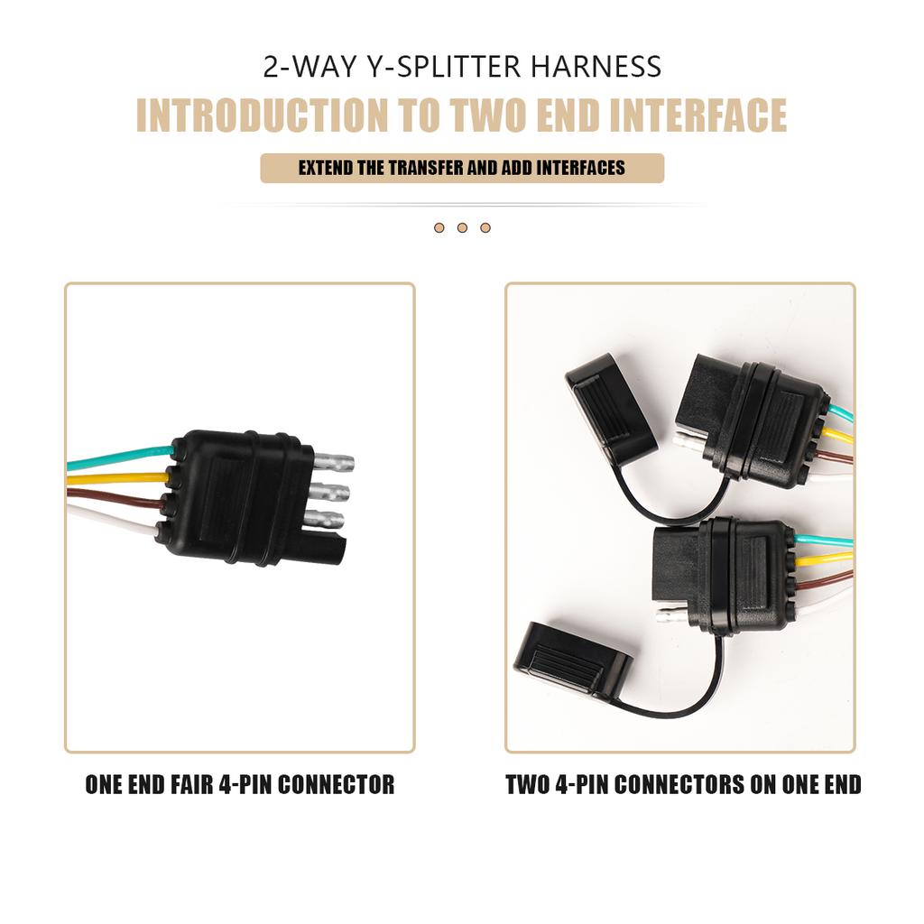 4 Way Y-Splitter Plug Universal for Tailgate Light Bar and Trailer Lights Plug & Play Adapter Extension Harness Wiring Plug 4 Pi