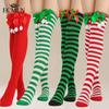 Christmas Green Red Cotton Stocking Striped Over The Knee Bowknot Long Socks 70cm