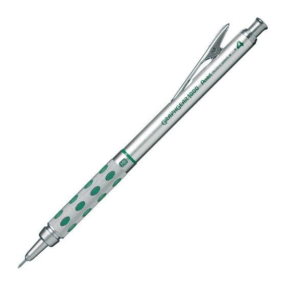 Механический карандаш Pentel GraphGear 1000, 0,4 мм, Серебристый, Выдвижной наконечник, Двойной захват, Индикатор твердости грифеля