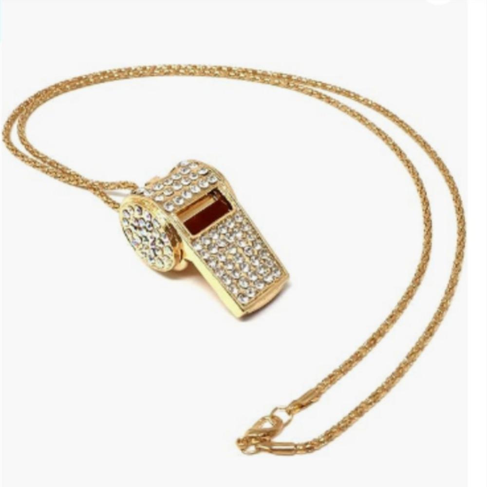with Lanyard Whistle Chain Crystal Rhinestone Gold Bling Whistle For Referees, Coaches, Teachers