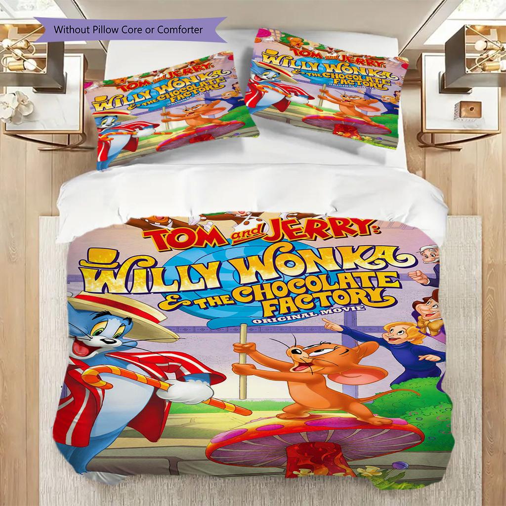 Whimsical Adventure Chocolate Land Bedding (1 * duvet cover + 2 * pillowcase, without core) 2D Flat Duvet cover and pillowcase Christmas birthday gift