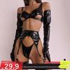 2025 Sexy Patent Leather Cutout Lingerie Set with Garter Belt