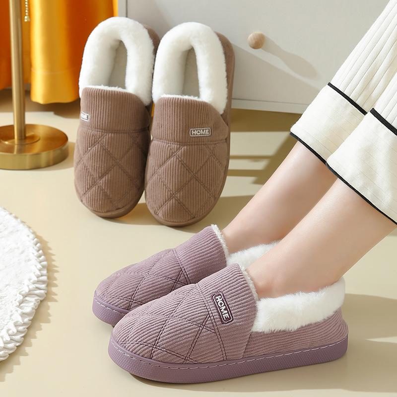 New Winter Corduroy Cotton Slippers Home Couple Anti-moisture Slippery Thick Bottom Cotton Shoes