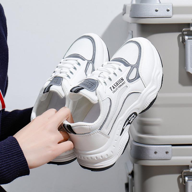 Women's Casual Platform Sneakers Anti-slip Lace-Up Chunky Walking Shoes Tennis Sports Shoes Athletic Female Outdoor Mesh Breathable Running Sneakers