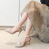 Bow Wedding Shoes Bride Shoes Spring and Summer New Pointed Crystal High Heels Hollow Pearl Sandals