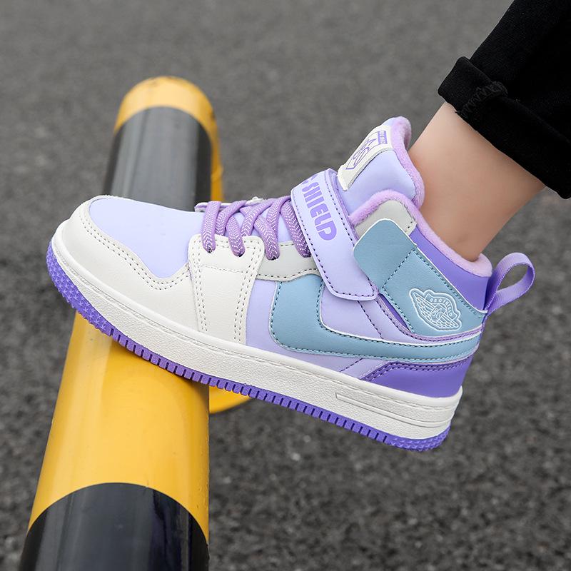 Зимние высокие спортивные кроссовки для девочек 2025, с бархатной подкладкой для тепла, двухслойный хлопок, для детей среднего и старшего возраста.