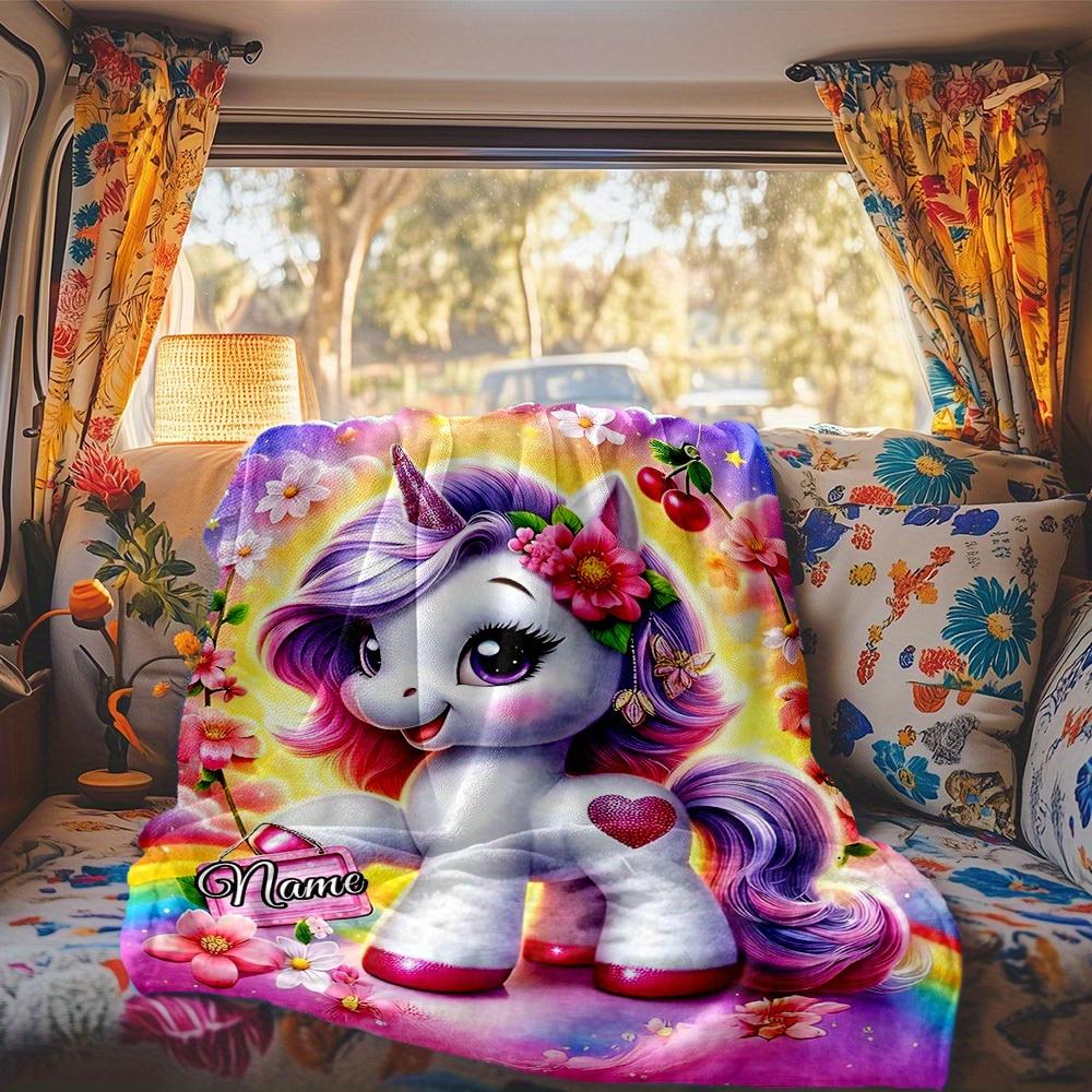 Unicorn Customize Your Name Rv Blanket Comfortable Soft Lightweight Multiseasonal Blanket For Travel Camping Picnics Sofas Rvs Beds Living Rooms
