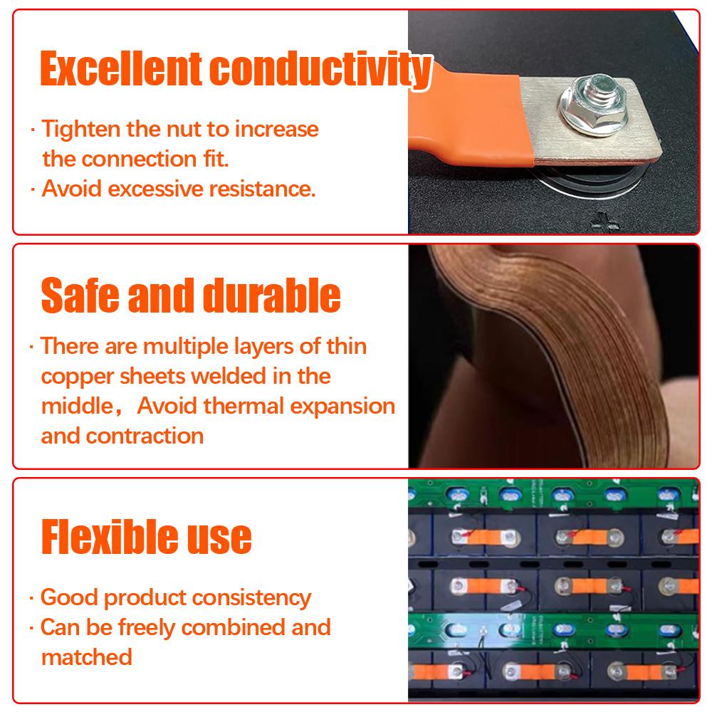 Шинный соединитель Lifepo4 Аккумулятор Гибкий медный соединитель 74 мм 3 мм 400 А для аккумуляторов Lifepo4 280 Ач 310 Ач 320 Ач Использование защиты