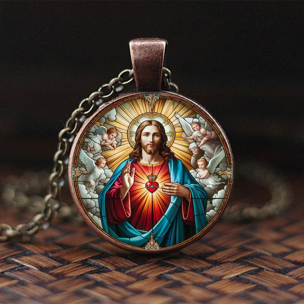Подвеска с Иисусом и Ангелочком, Хранитель Веры, Религиозные Украшения, Стеклянная Подвеска