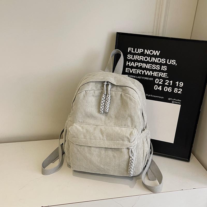 Color Stripes Solid Corduroy Backpack School Travel Functional Inner Pocket