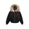 Womens Vintage Black Parka Winter Fleece Lined Short Jacket Streetwear