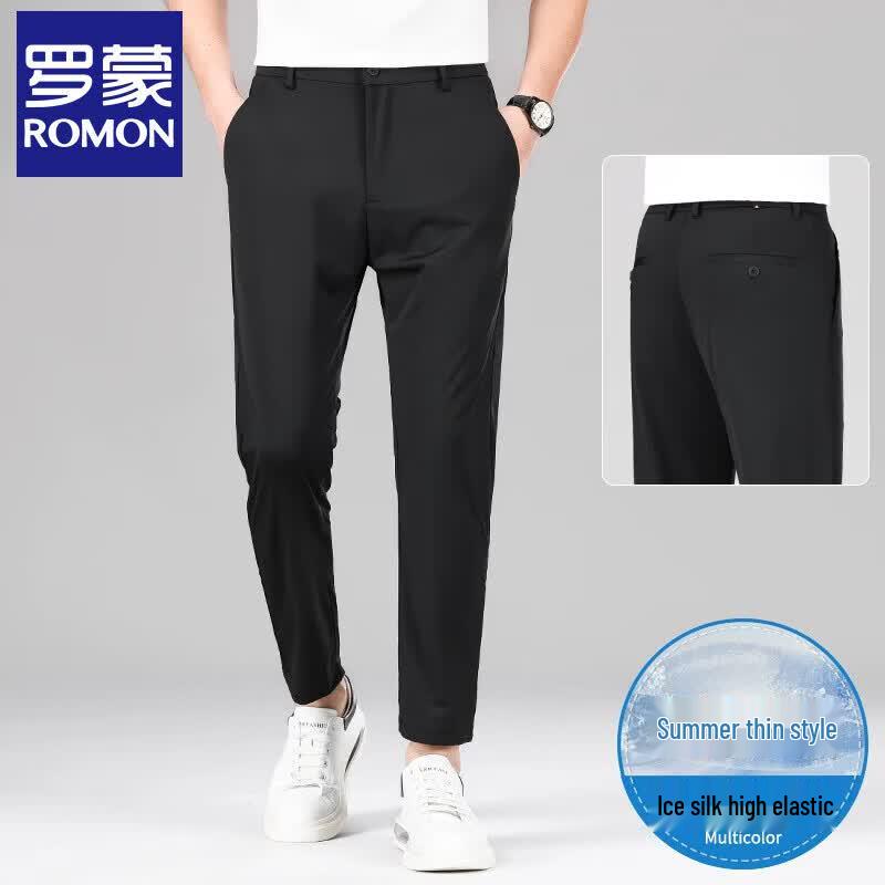 Romon Men's Ice Silk Straight-Leg Cropped Casual Pants