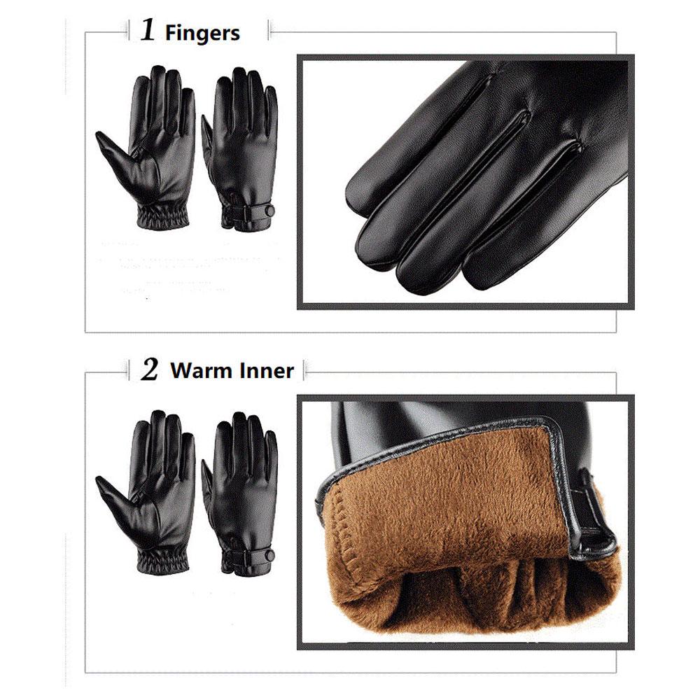 Fashion Winter Gloves Full Palm Touch Screen Warm Pu Leather Windproof Wrist Support Lightweight Cold Weather