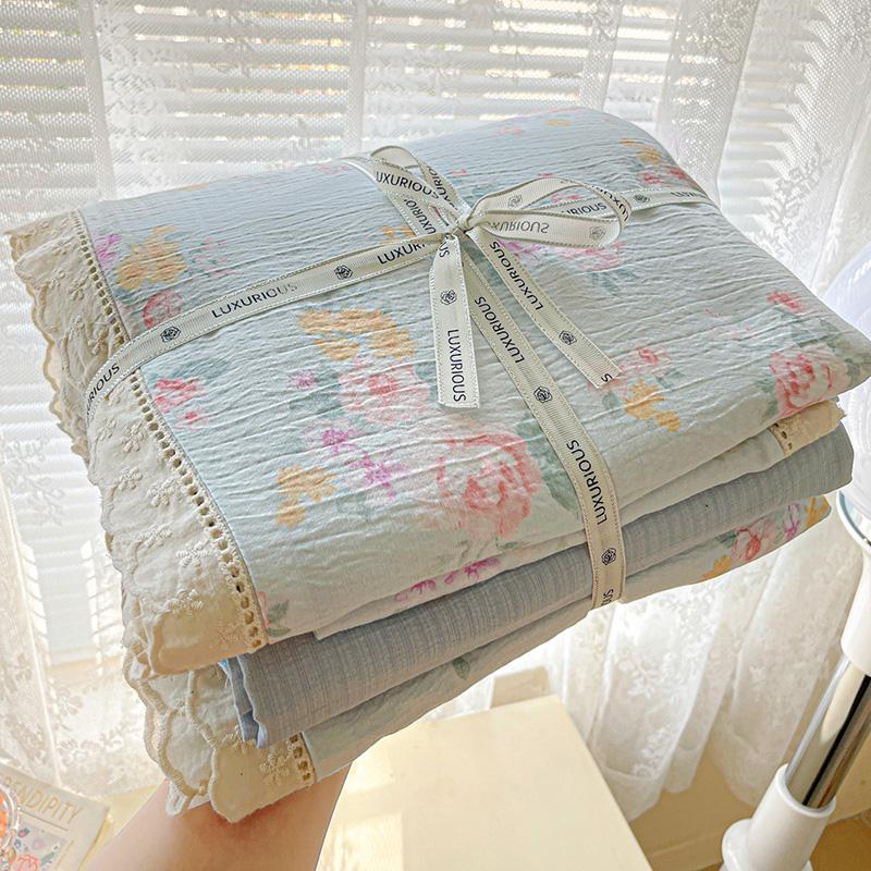 Ins Цветочный Комплект Постельного Белья Набор С Пододеяльником Принцесса Комплект Постельного Белья Простыни Комплект 2 Наволочки Односпальный Двуспальный Размер Queen Back To School