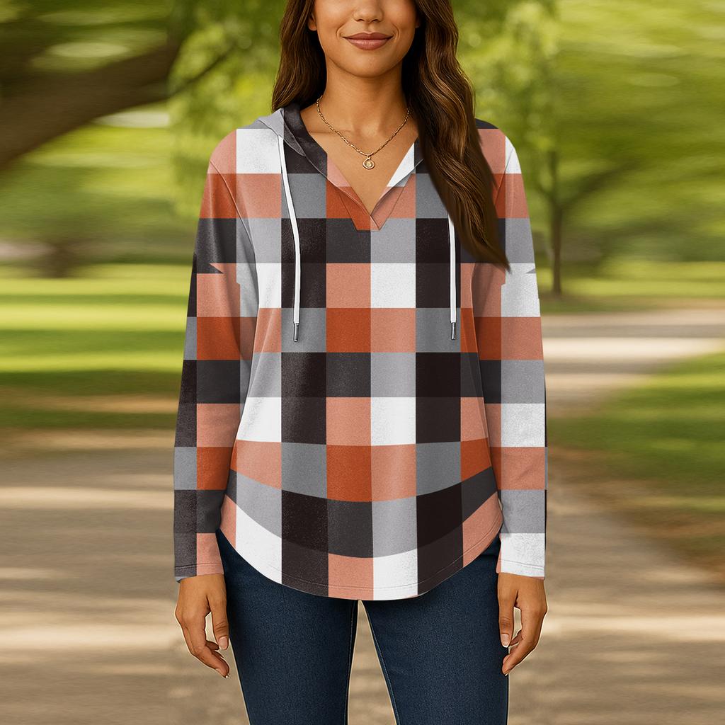 Женские модные толстовки с капюшоном V-образным вырезом с длинным рукавом и цветочным принтом на шнурке, повседневные свободные пуловеры