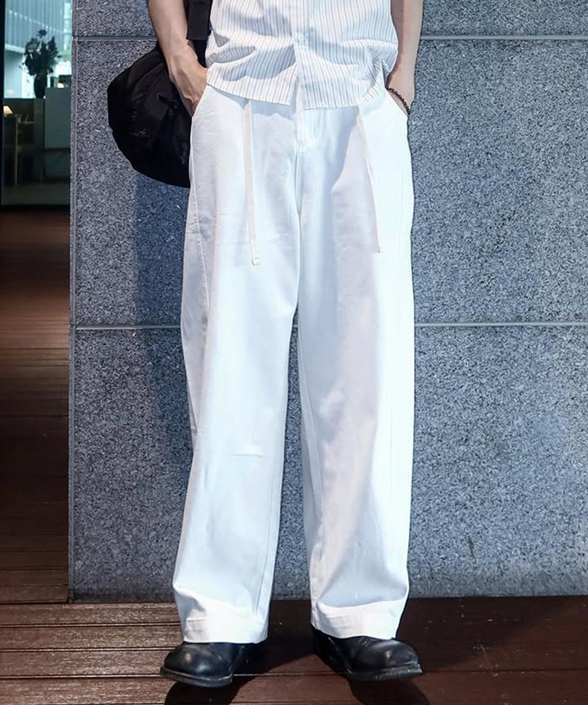 KNITTED Outstring Curved Cotton Balloon Pants White