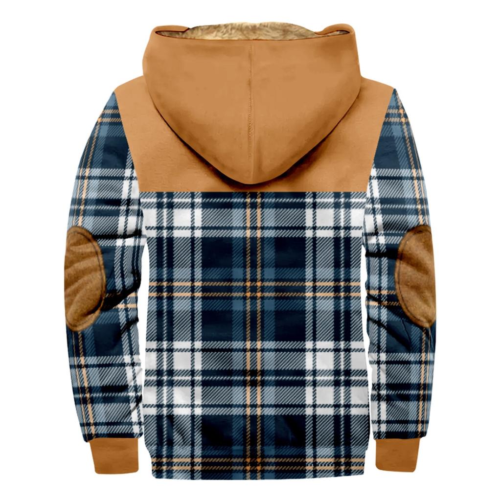Men's Plaid Print Double Pocket Jacket Men's Spring And Autumn Casual Trend Zipper Hooded Jacket