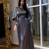 European and American Autumn New Style Lantern Sleeve Long-sleeved Satin Slim-fit Strap Dress Long Dress for Women