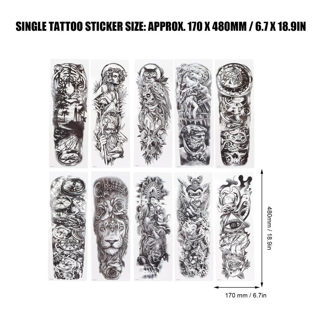 10 шт. Временные татуировки на весь рукав, водонепроницаемые, долговечные, поддельные наклейки для татуировок