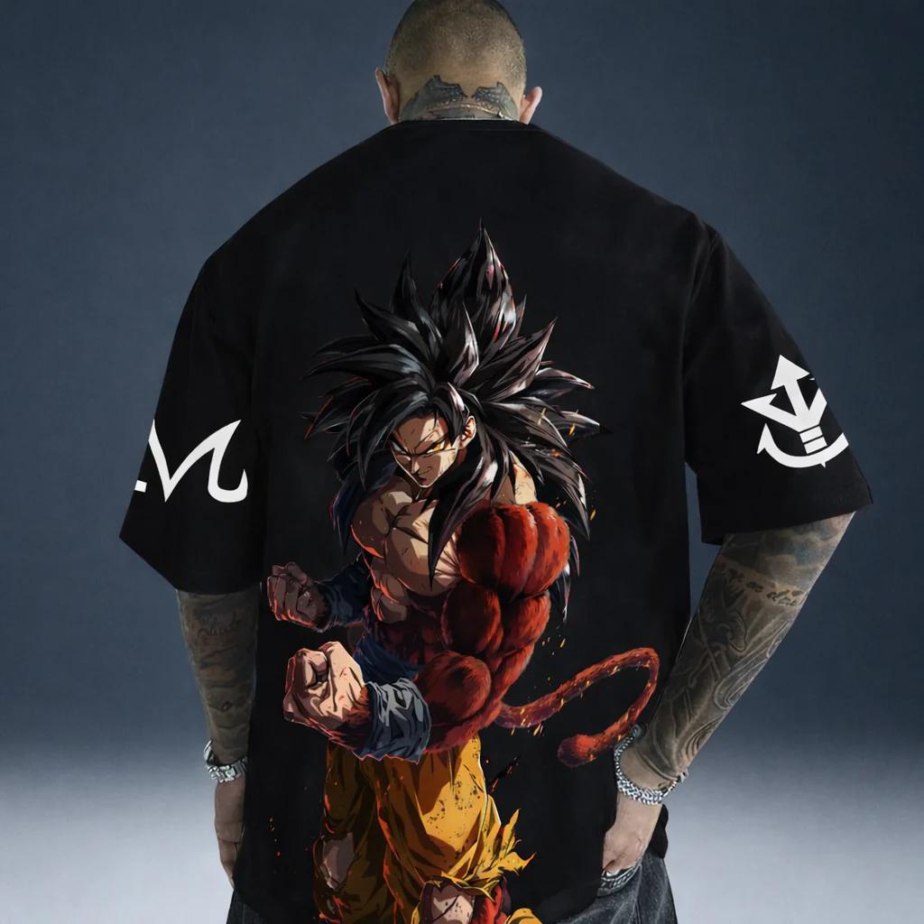 2026 Новый Летний Dragon Ball Z Веджета Великий Обезьяна Хлопок Принт на Спине Винтажная Свободная Повседневная Унисекс Футболка для Фанатов DBZ Y2k
