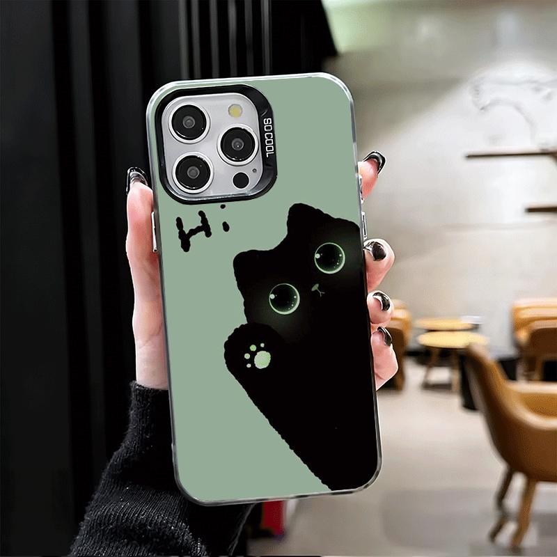 Черный кот Мультяшный Милый Ударопрочный Чехол для Телефона для IPhone 18 17 Air 16 16E 15 Pro Max 14 Plus 13 Mini 12 Задняя Крышка Противоударный Fundas