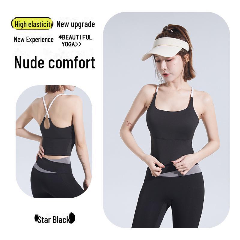 Женский спортивный бюстгальтер с тонкими бретелями и накладкой на грудь - майка для йоги и фитнеса