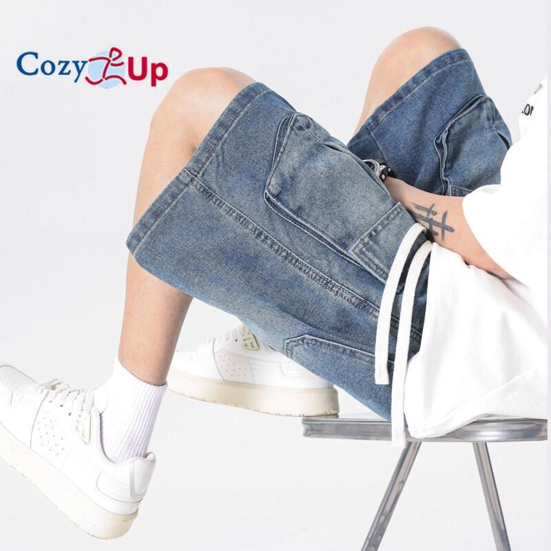 Cozy Up Джинсовые шорты для мужчин с высокой талией, эластичный пояс на шнурке, модные эластичные джинсовые шорты, летние шорты