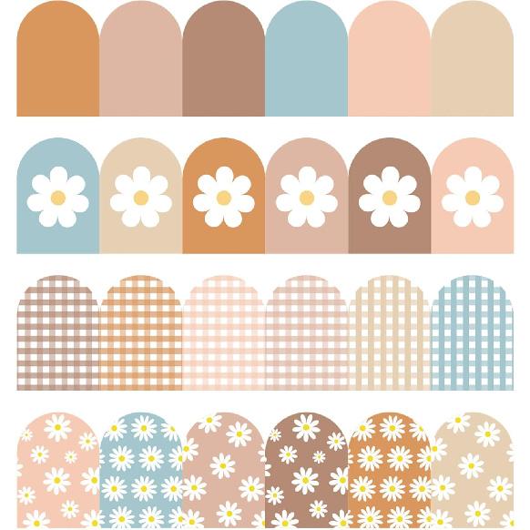 60 Pcs Floral Bulletin Board Borders Black Wild Flower Scalloped Self-Adhesive Border Trim Sticker Decals for Home Classroom Spring Party Wall