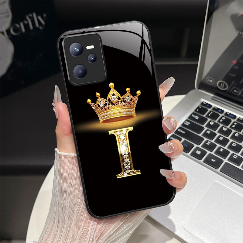 Чехол для Realme C35 Модный чехол с начальной буквой из закаленного стекла для Realme Narzo 50A Prime C 35 Ударопрочный чехол для телефона