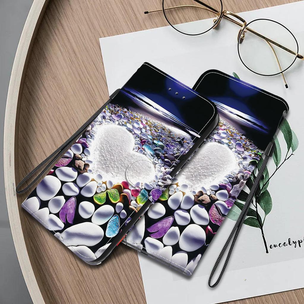 3D Абстрактное искусство Живопись Цветы Животные Кожаный телефон Кошелек Чехол-книжка Подставка для iPhone 15 Pro Samsung A16 Redmi Note 14 Магнитный слот для карт Флип-чехол