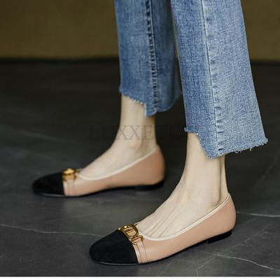 Кожаные женские туфли с квадратной головкой и плоской подошвой, осенние повседневные женские туфли с мягкой подошвой и металлической цепочкой