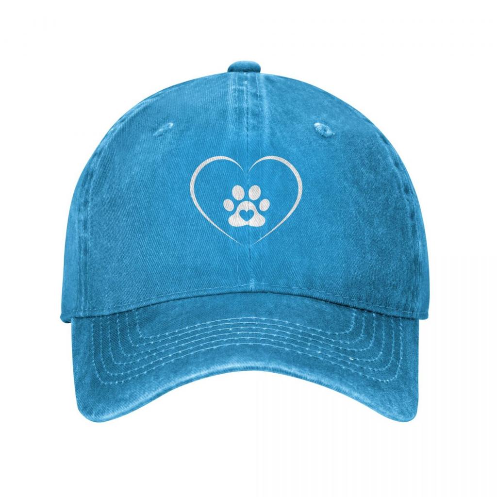 Unisex Love Heart Dog Paw Print Printed Baseball Cap Adjustable Trucker Dad Hat Baseball Snapback Cap