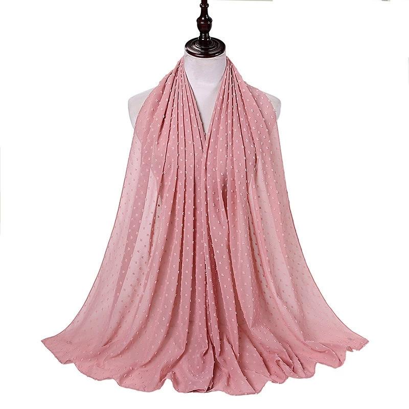 Solid Pearl Chiffon Hijab Scarf Woman Muslim Hijab Shawls Ladyies Ethnic Islamic Turban
