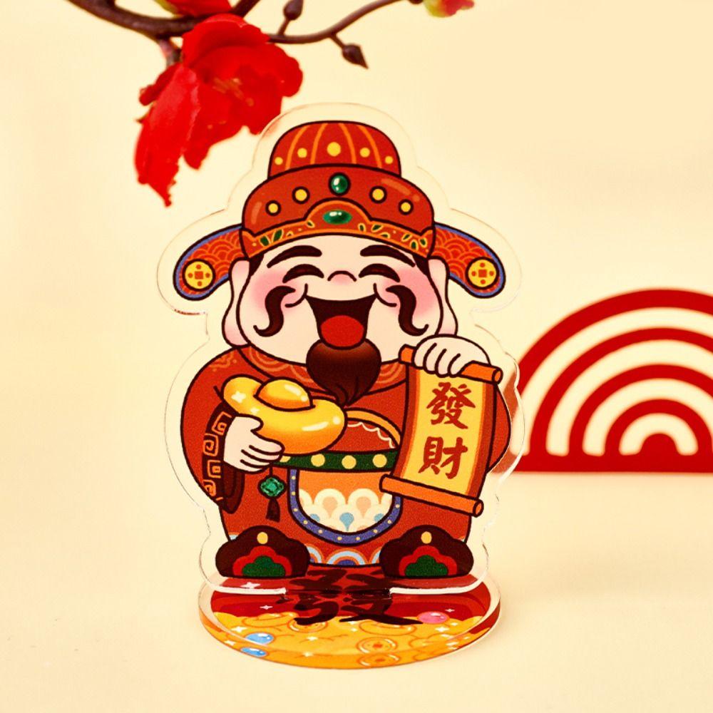 Lucky God of Wealth Stand Model Plate Chinese Style New Year Desk Stand Figures Models Gifts