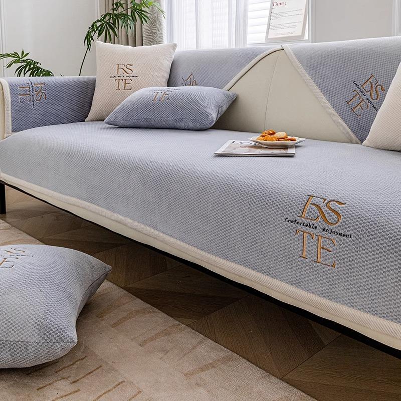 Роскошный чехол для дивана в синельную клетку с белым краем, универсальные нескользящие диванные подушки для гостиной, подлокотники, полная посылка, чехол, подушка