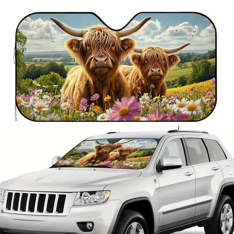 1Pcs Highland Cows Print Car Windshield Sun Shade, Vibrant Design, For SUV RV